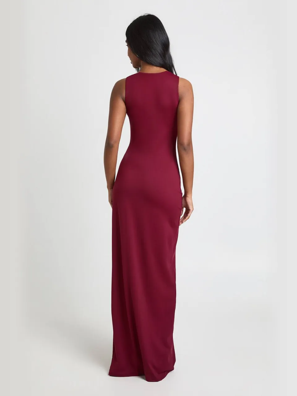 boohoo Dames Slinky Gerimpelde Zijkant Maxi Jurk wijn, foto 2