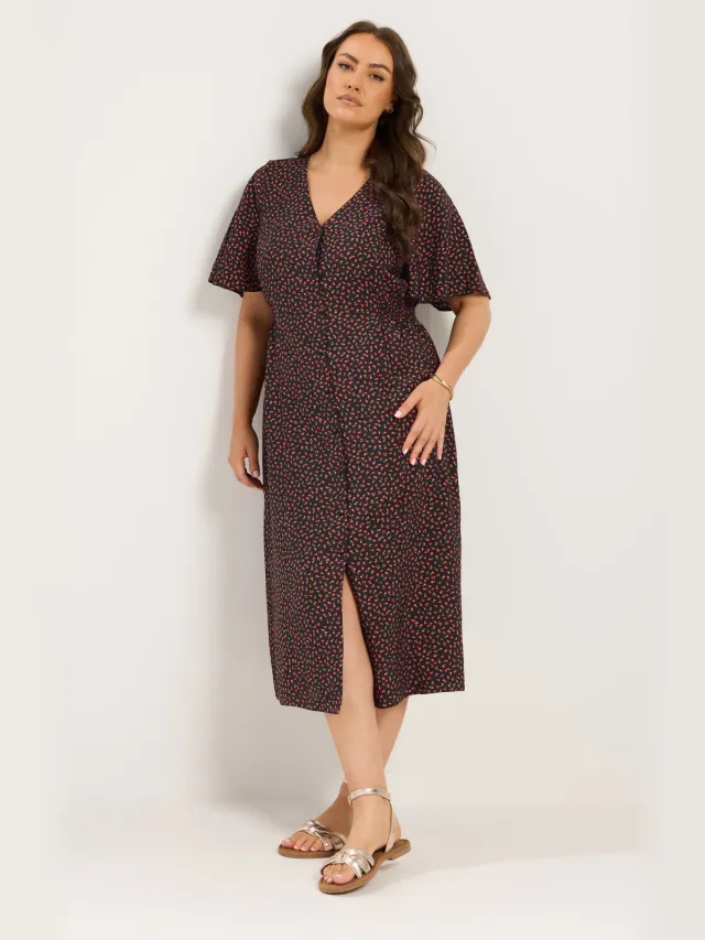 Yours Zwarte Jurk In Tea Dressstijl Met Bloemenprint Black