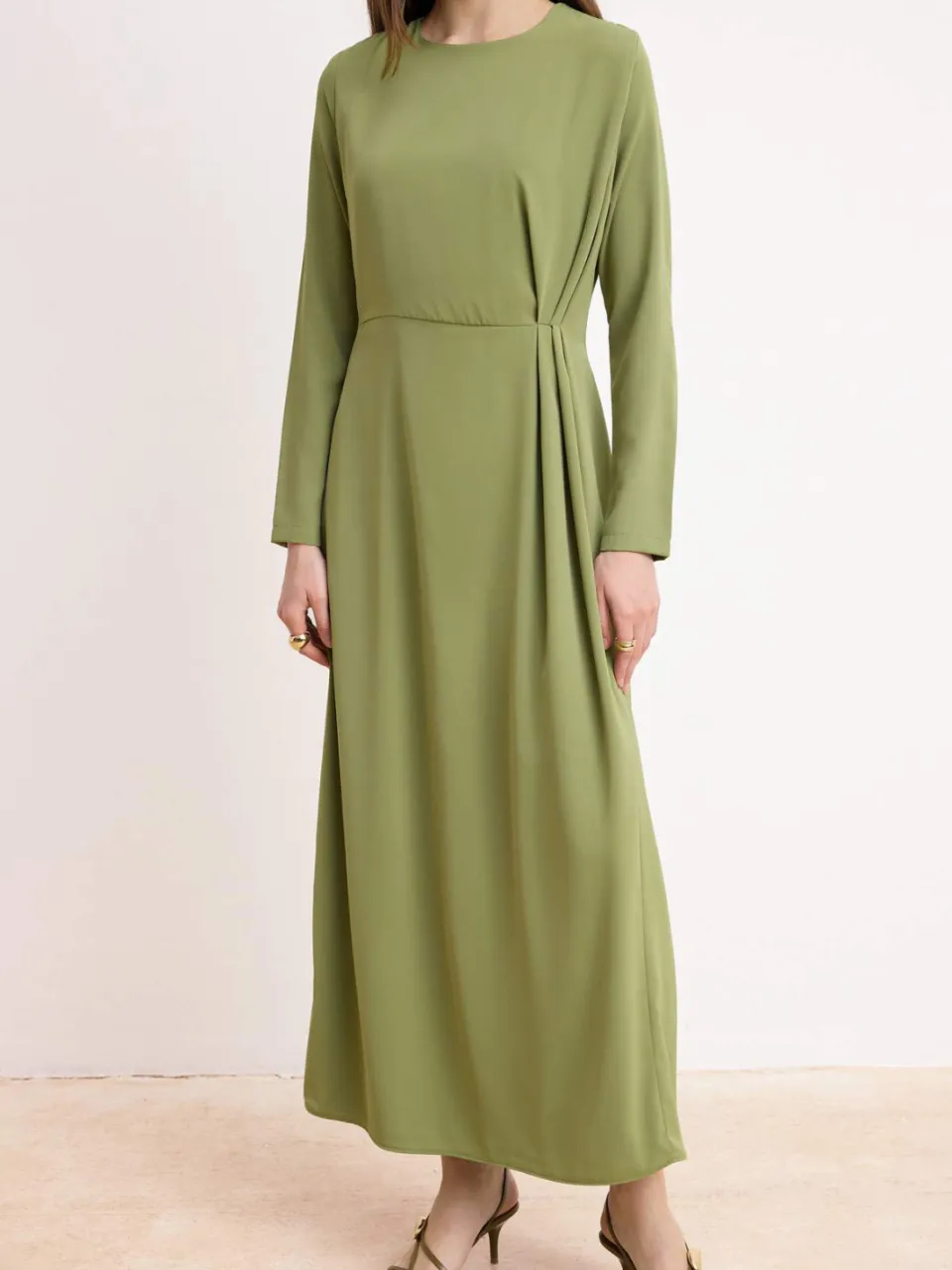 Trendyol Modest Dames Groen Effen Maxi Lang Skater Modest Jurken, foto 2
