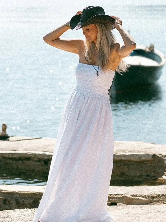 Bolina Island strapless maxijurk met smockwerk - wit
