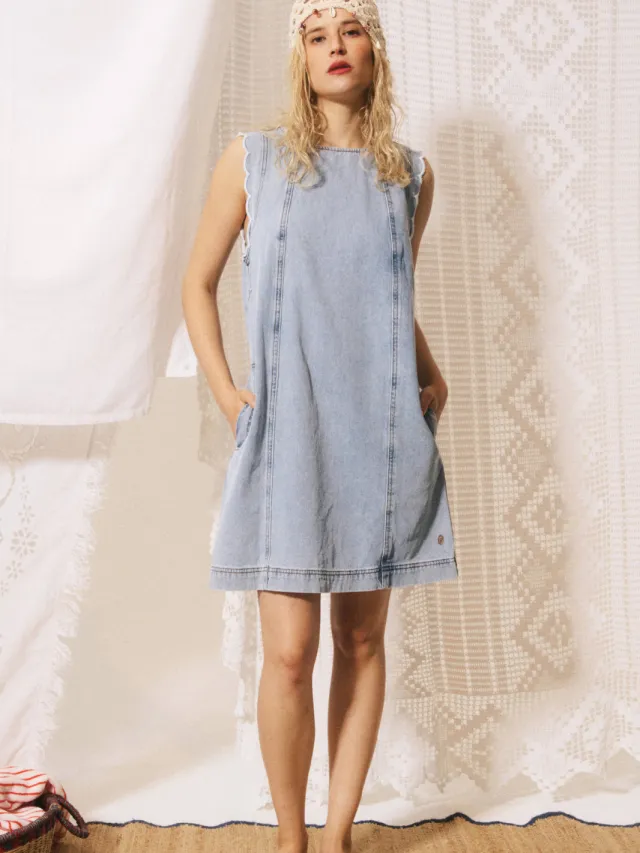 FRNCH spijkerjurk met open rug - lichtblauw Light blue denim