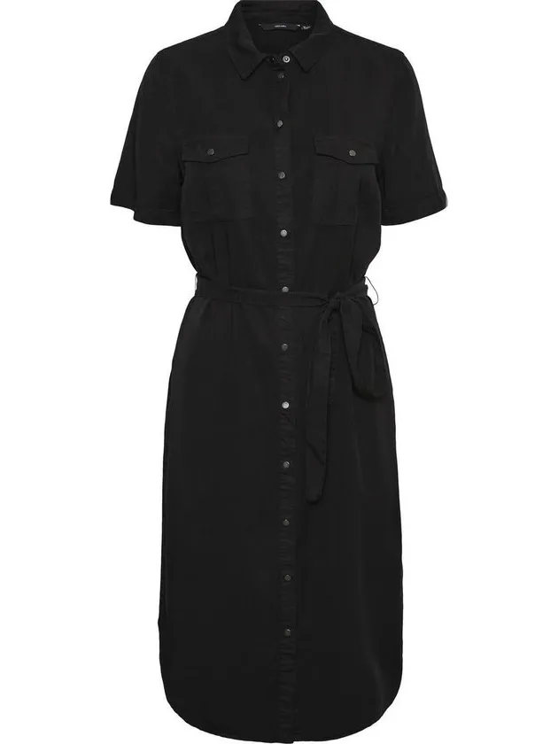 Vero Moda VMSILJA SS SHORT SHIRT DRESS GA Dames Blousejurk zwart