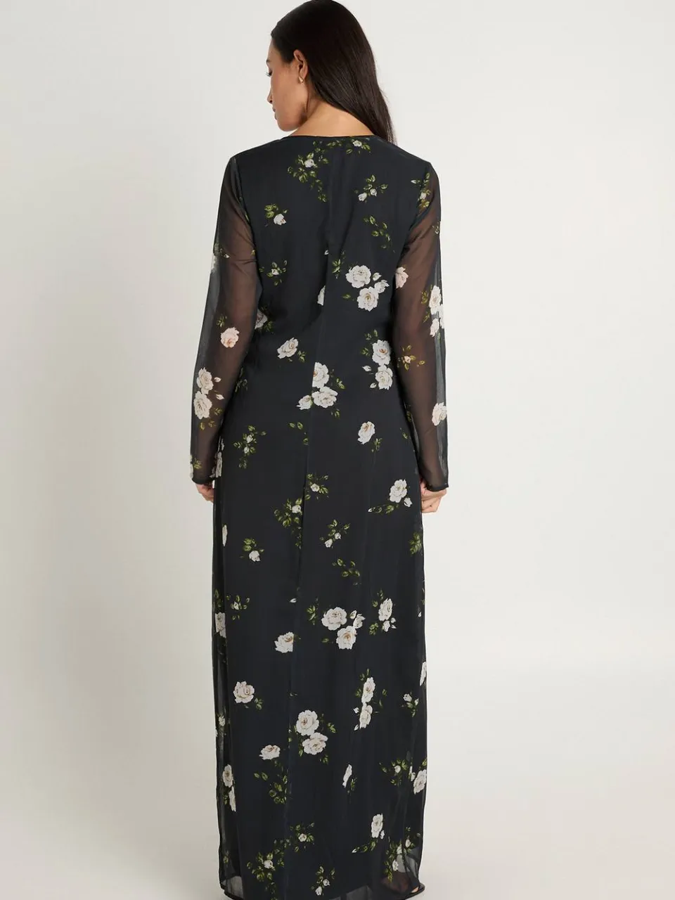 boohoo Dames Gebloemde Chiffon Maxi Jurk Met Ruches zwart, foto 2