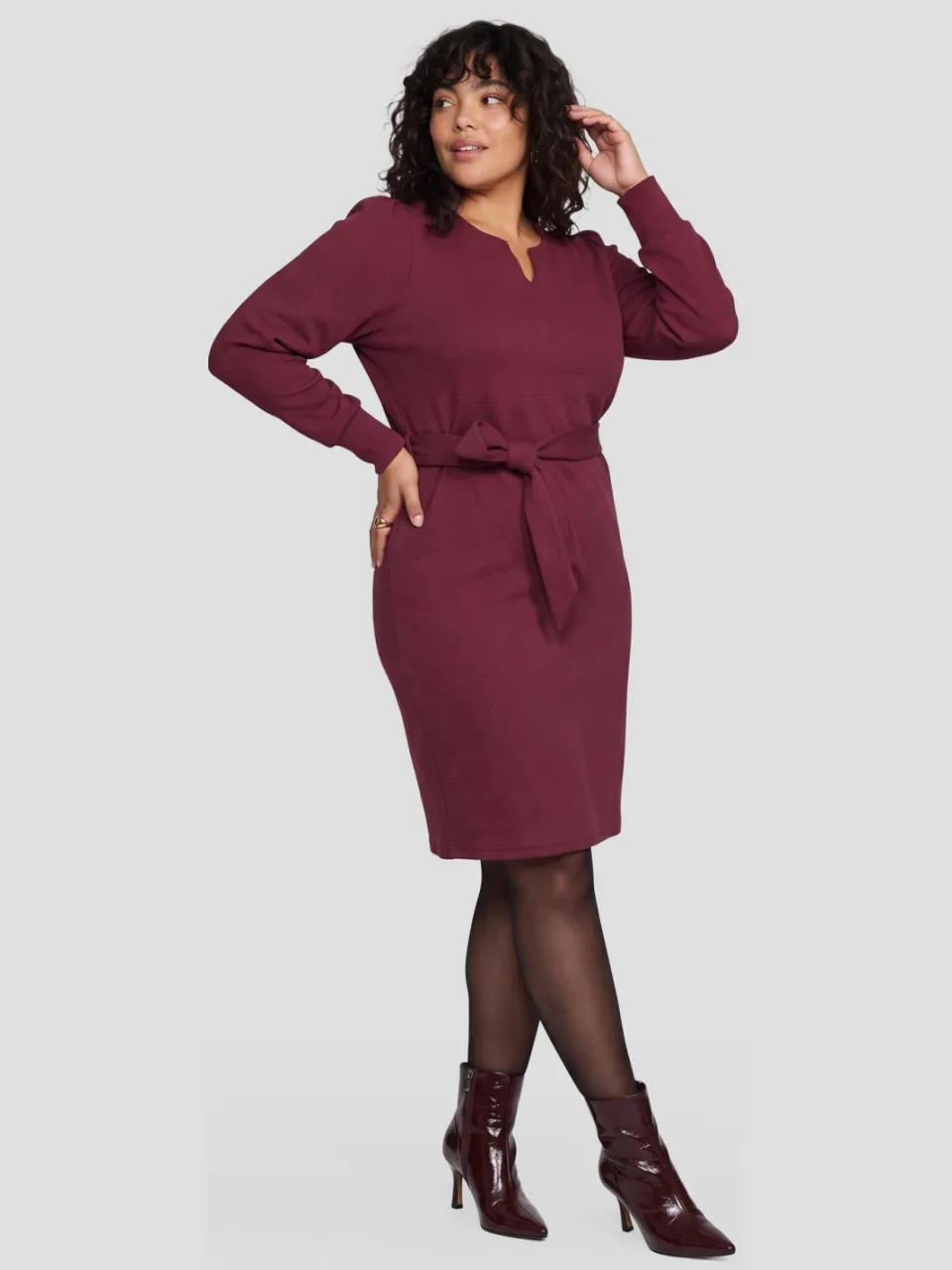 GREAT LOOKS midi jurk met textuur bordaux bordeaux, foto 3