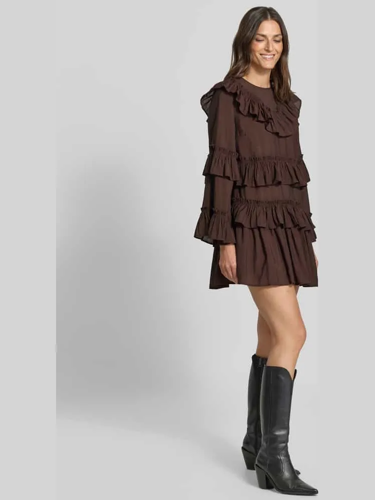 Yas Mini-jurk van viscosemix model 'RIMONE' donkerbruin, foto 3