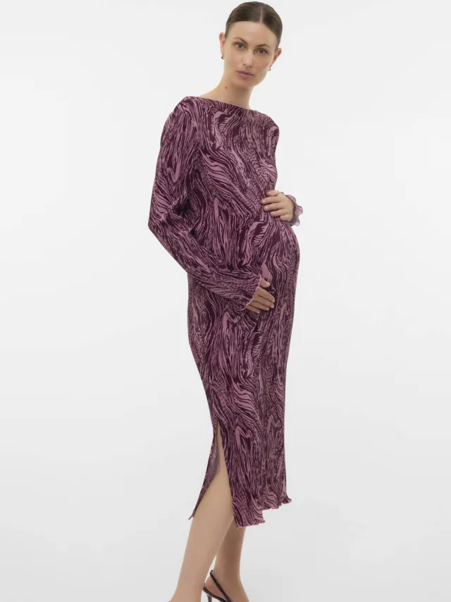 Mamalicious zwangerschaps midi jurk donkerrood/roze