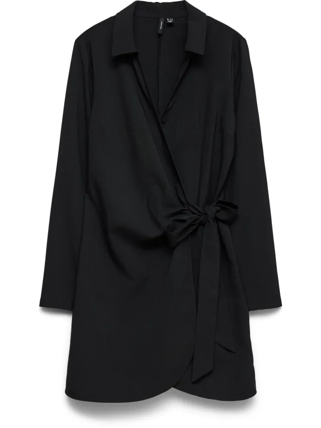 Vero Moda VMEVELIN LS WRAP SHORT DRESS WVN PA - Dames - Mini jurken zwart