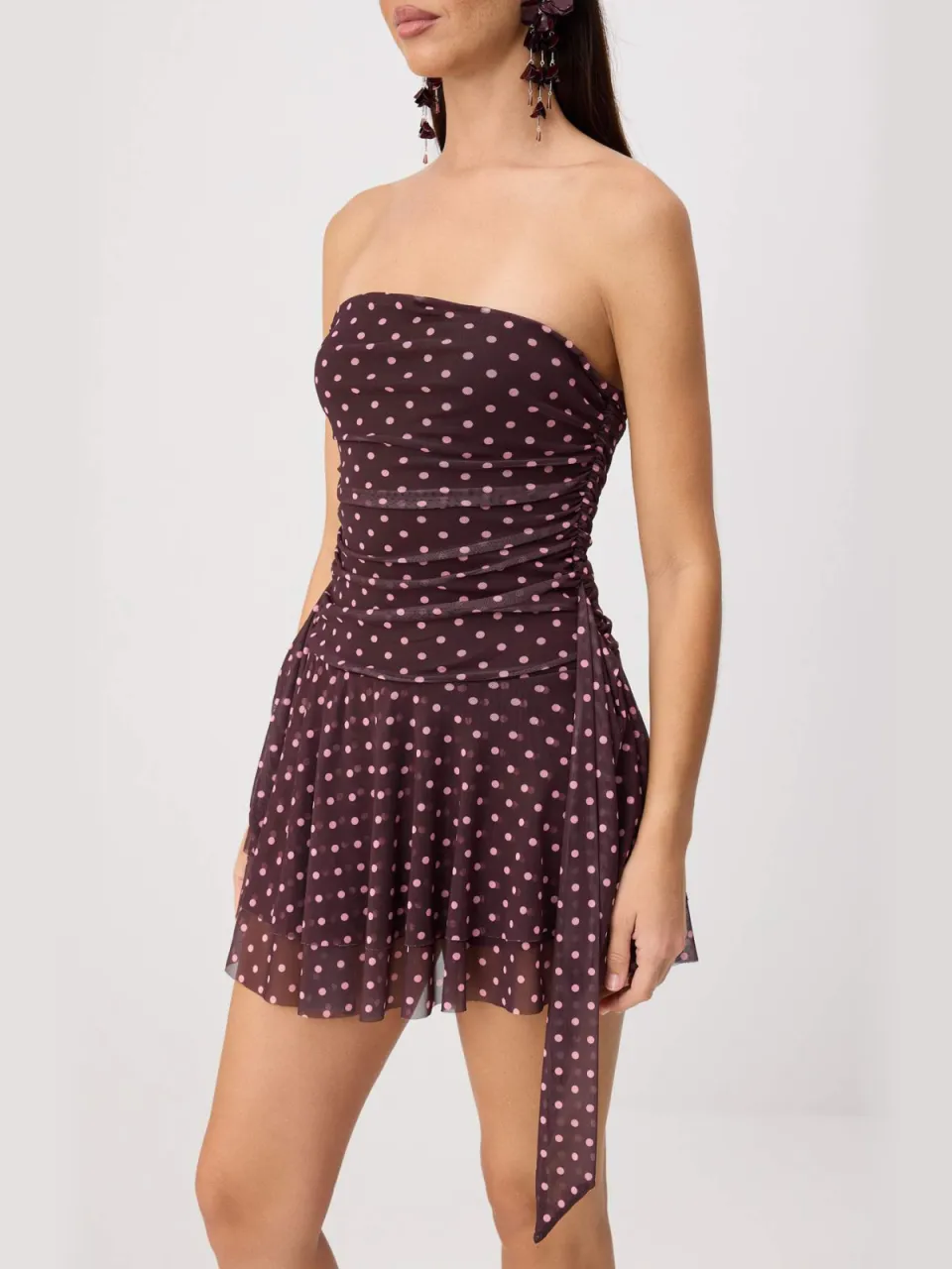 Trendyol TRENDYOLMİLLA Dames Bruin Stippen Kort / Mini Mouwloos Skater Jurken, foto 2