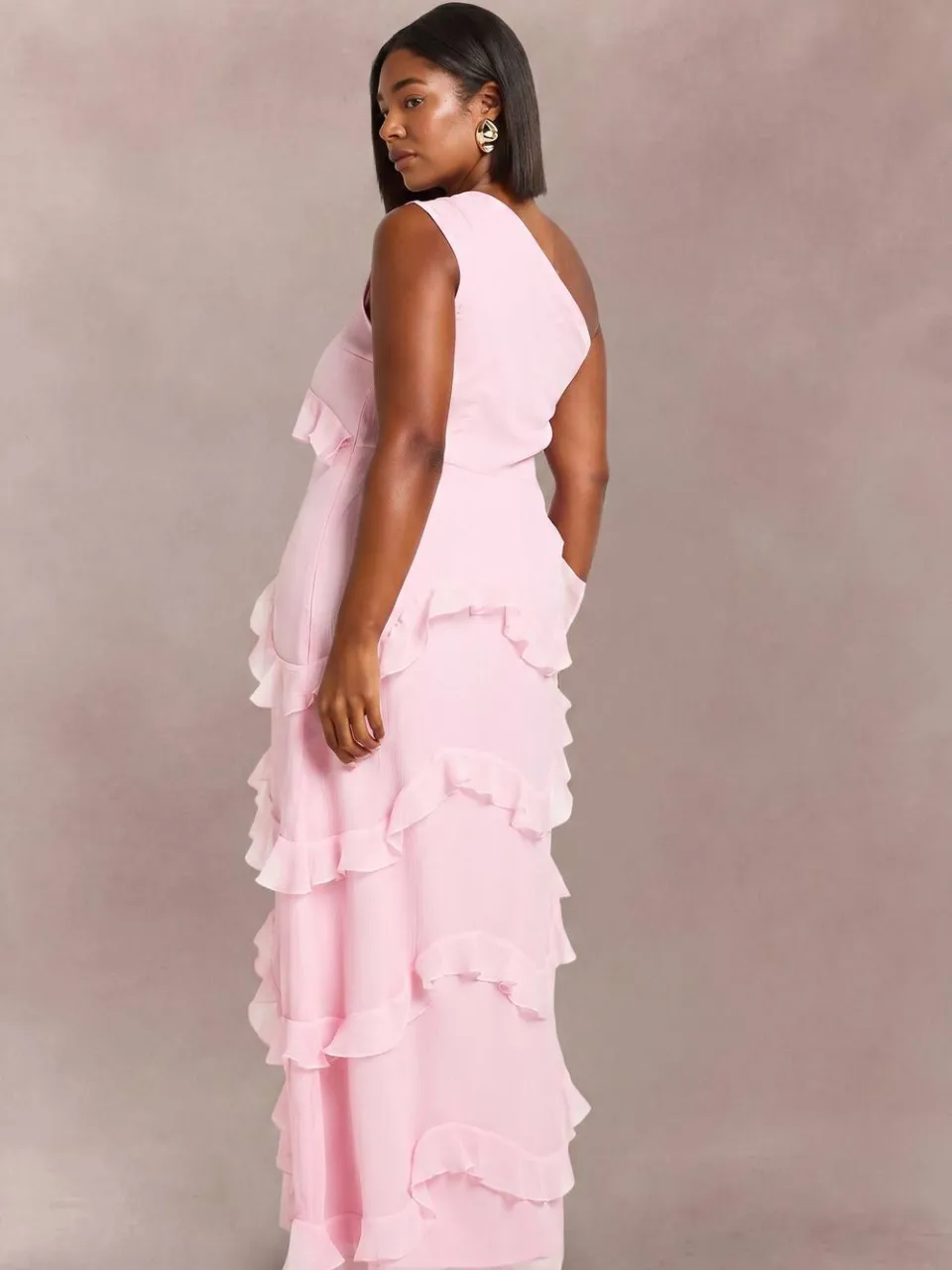 boohoo Dames Plus Chiffon Asymmetrische Maxi Jurk baby roze, foto 3