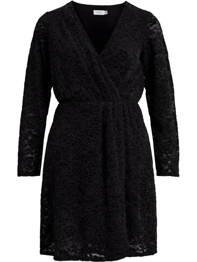 Vila Jurk Vibeaut Lace V-neck L/s Dress/su 14079167 Black Dames Maat Zwart