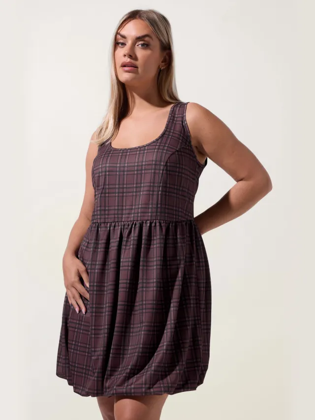 Limited Collection Burgundy Red Check Puffball Minijurk
