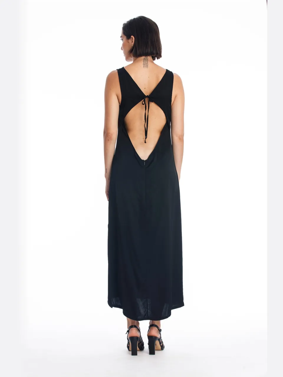RAVENS VIEW IBIZA dames vegan Midi Jurk Liv Zwart, foto 2