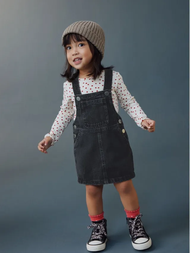Next Meisjes - Denim overgooier jurkje - Zwart Black
