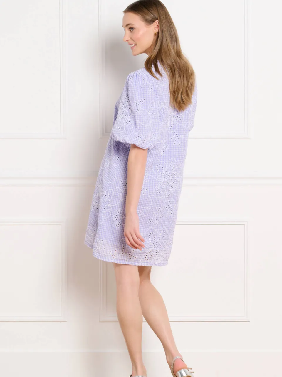 LOLALIZA geruite blousejurk broderie lila, foto 4