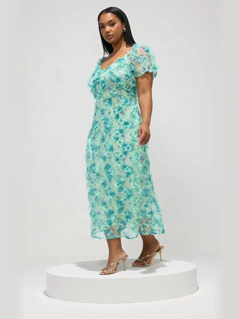 Yours London Mintgroene Maxijurk Met Bloemenprint En Ruches, foto 2