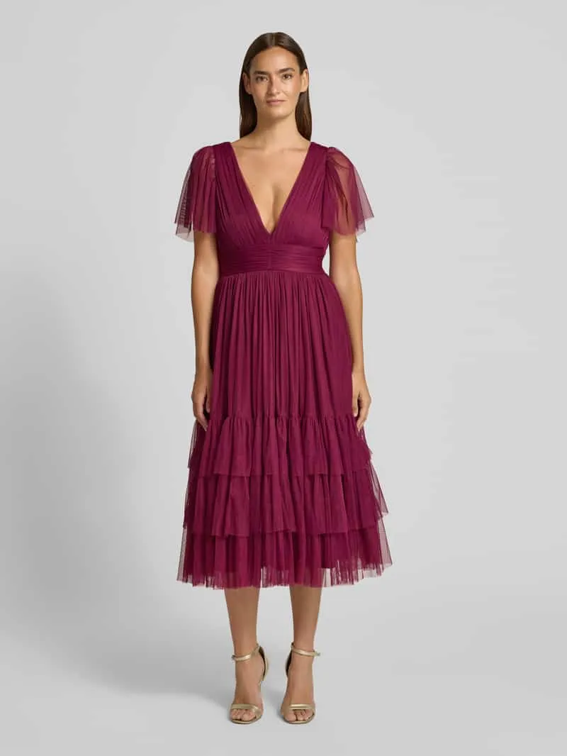 Lace & Beads Cocktailjurk met diepe V-hals Donkerrood