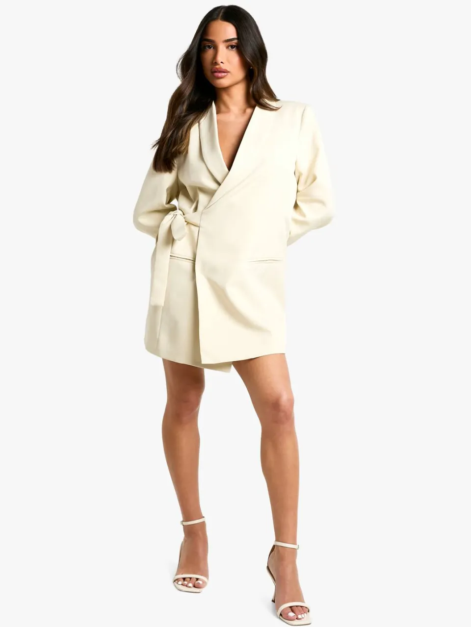 boohoo Dames Petite Tie-Zijblazerjurk steen, foto 3