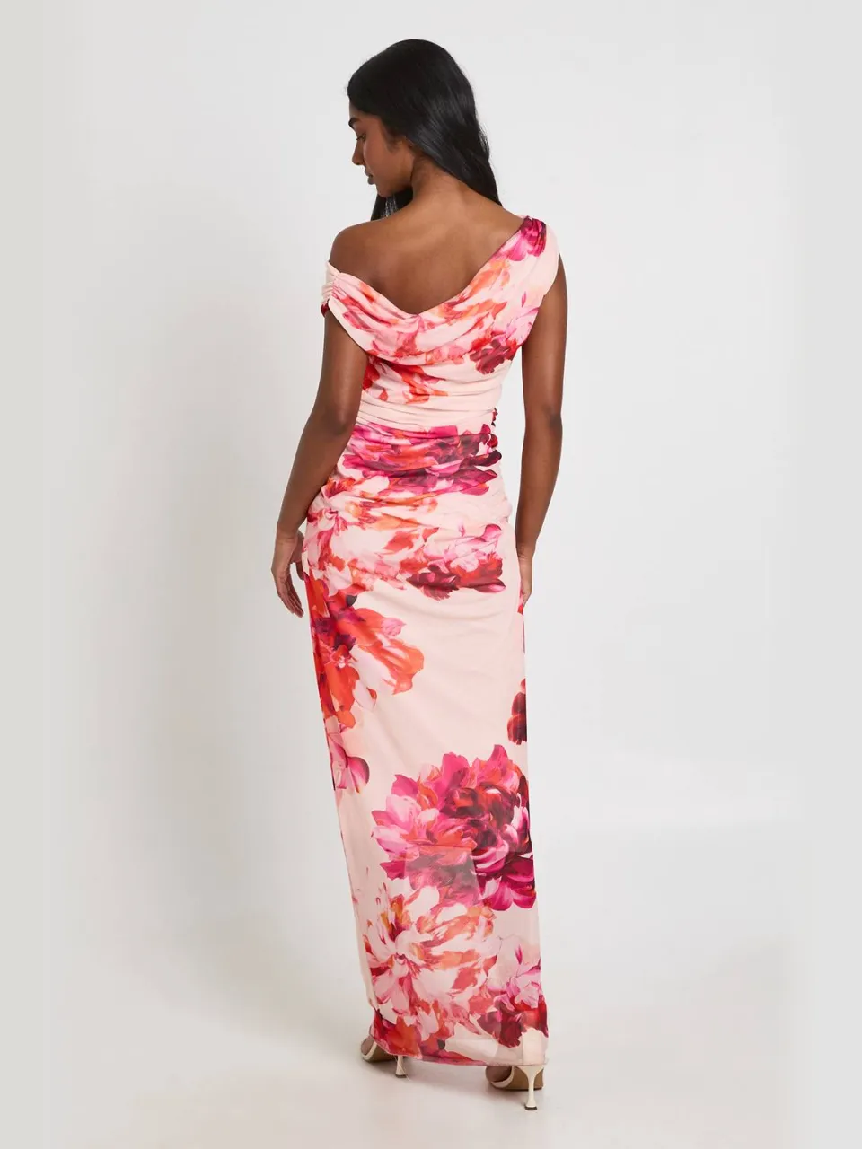 boohoo Dames Grote Bloemenprint Geplooid Maxi Jurk pastelroze, foto 2