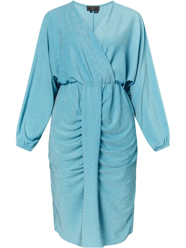 Faina Avondjurk met glanzend garen aqua