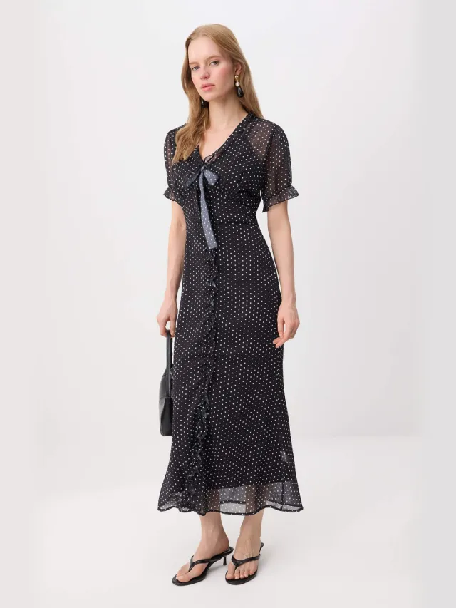 Trendyol TRENDYOLMİLLA Dames Zwart Stippen Maxi Kort A-lijn Jurken