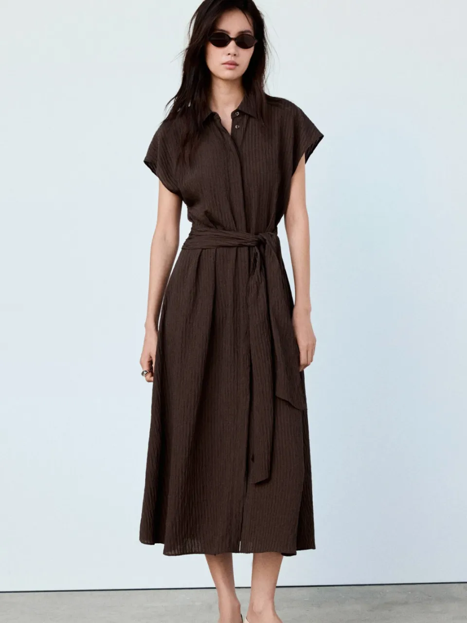 Mango blousejurk met ceintuur - bruin, foto 3