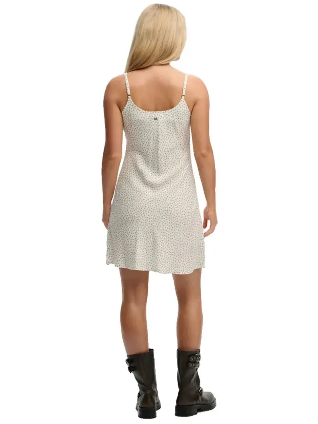 Superdry Printed Cami Mini Mouwloze Korte Jurk Beige L Vrouw Light Jade Green Ditsy Hearts
