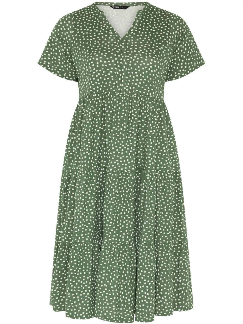 Yours Saliegroene Jurk Met Stippenprint En Gelaagde Rok-52, foto 2