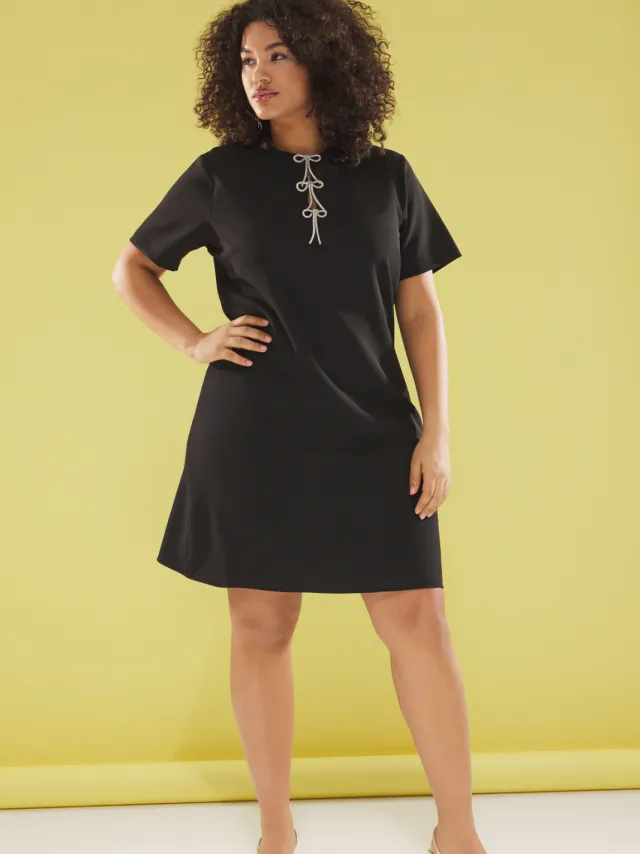 Trendyol Curve Dames Zwart Effen Midi Kort Stijlvol/Avond Recht Grote maten Jurk