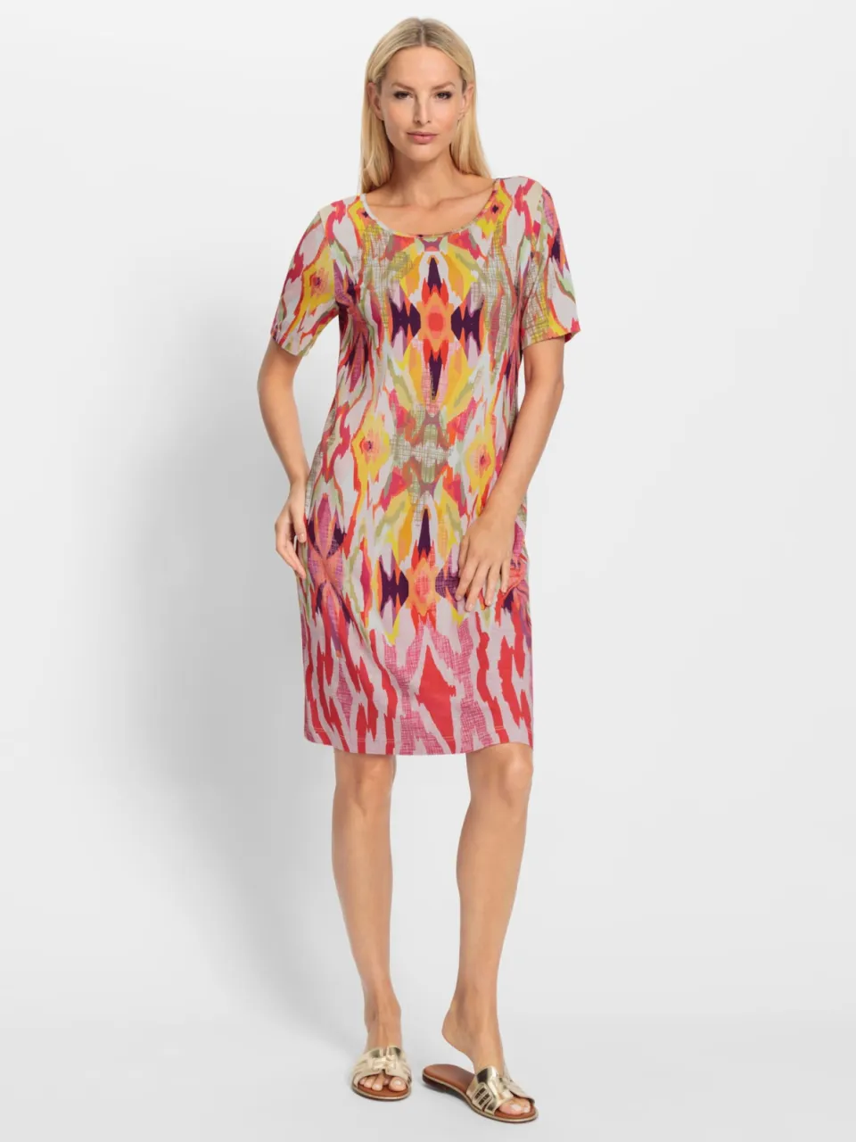Jersey jurk oranje/pink bedrukt