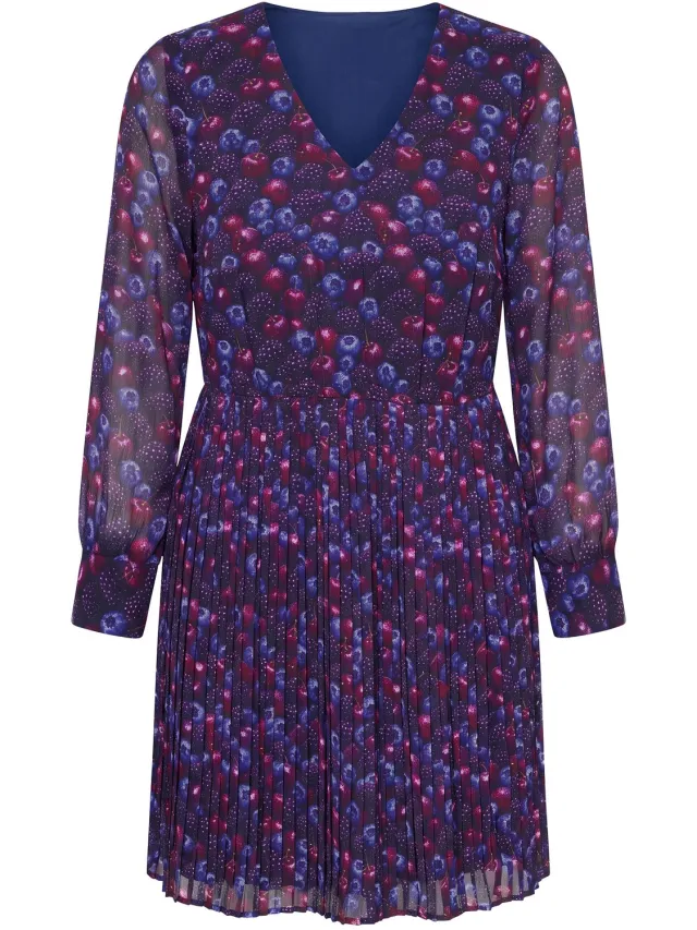 Studio Untold Dames - Geplooide jurk bessenpatroon jersey-onderjurk - Lilablauw - Maat 54+