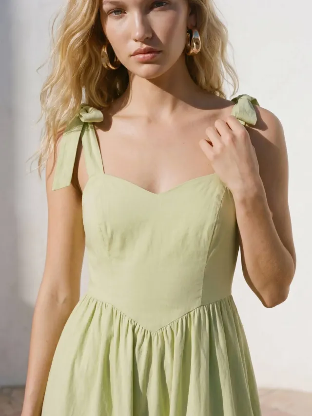 Vero Moda katoenen midi jurk - lichtgroen, foto 4