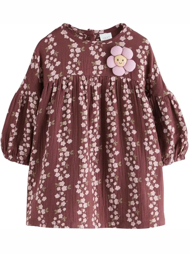 Next Meisjes - Jurk met lange mouwen en print - Bruin Chocolate Brown Flroal