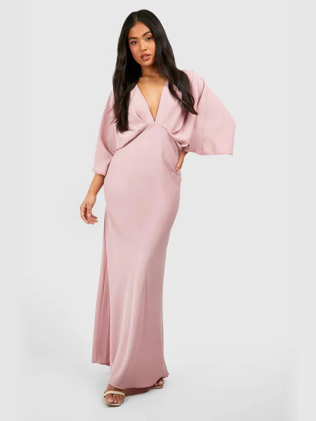 boohoo Dames Petite Bias Cut Engelmouwen Maxi-Jurk Blush