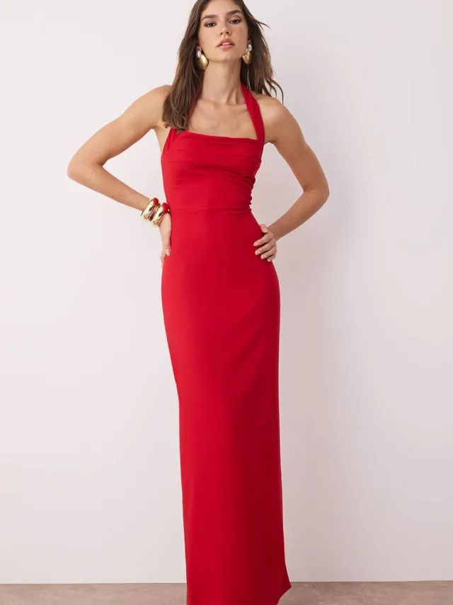 Trendyol TRENDYOLMİLLA Dames Rood Effen Maxi Mouwloos Diploma-uitreiking / Gala Recht Avond & Gala Jurk