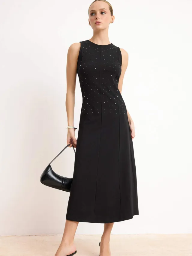Turkishsouq Platte, mouwloze maxi-jurk voor dames, casual/dagelijks, A-lijn Zwart
