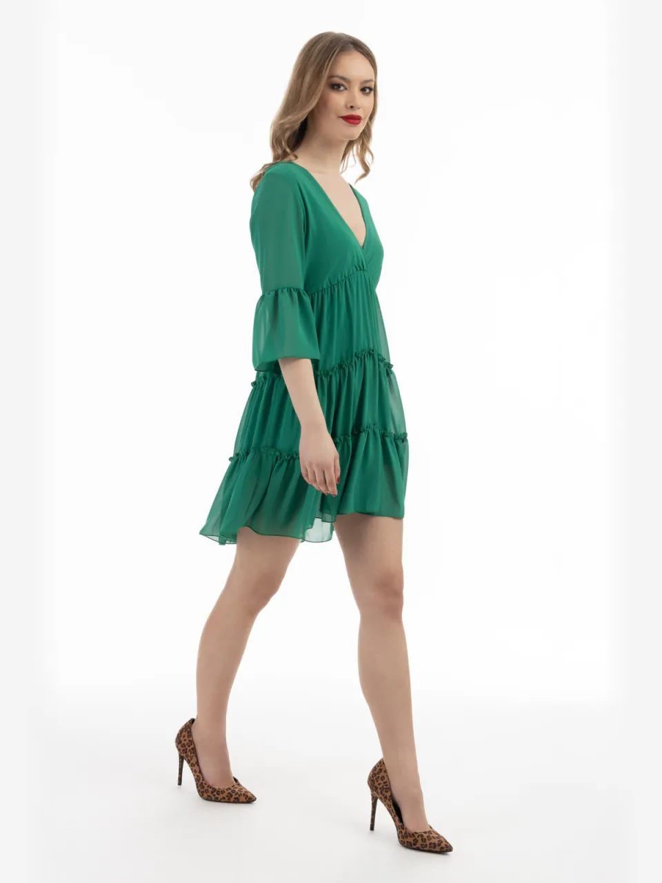 Faina mini-jurk met ruches Groen