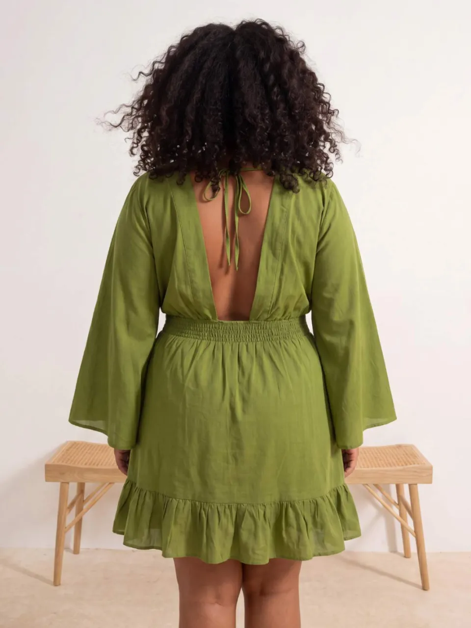 Trendyol Curve Dames Groen Effen Kort / Mini Lang Strandkleding Skater Grote maten Jurk, foto 2