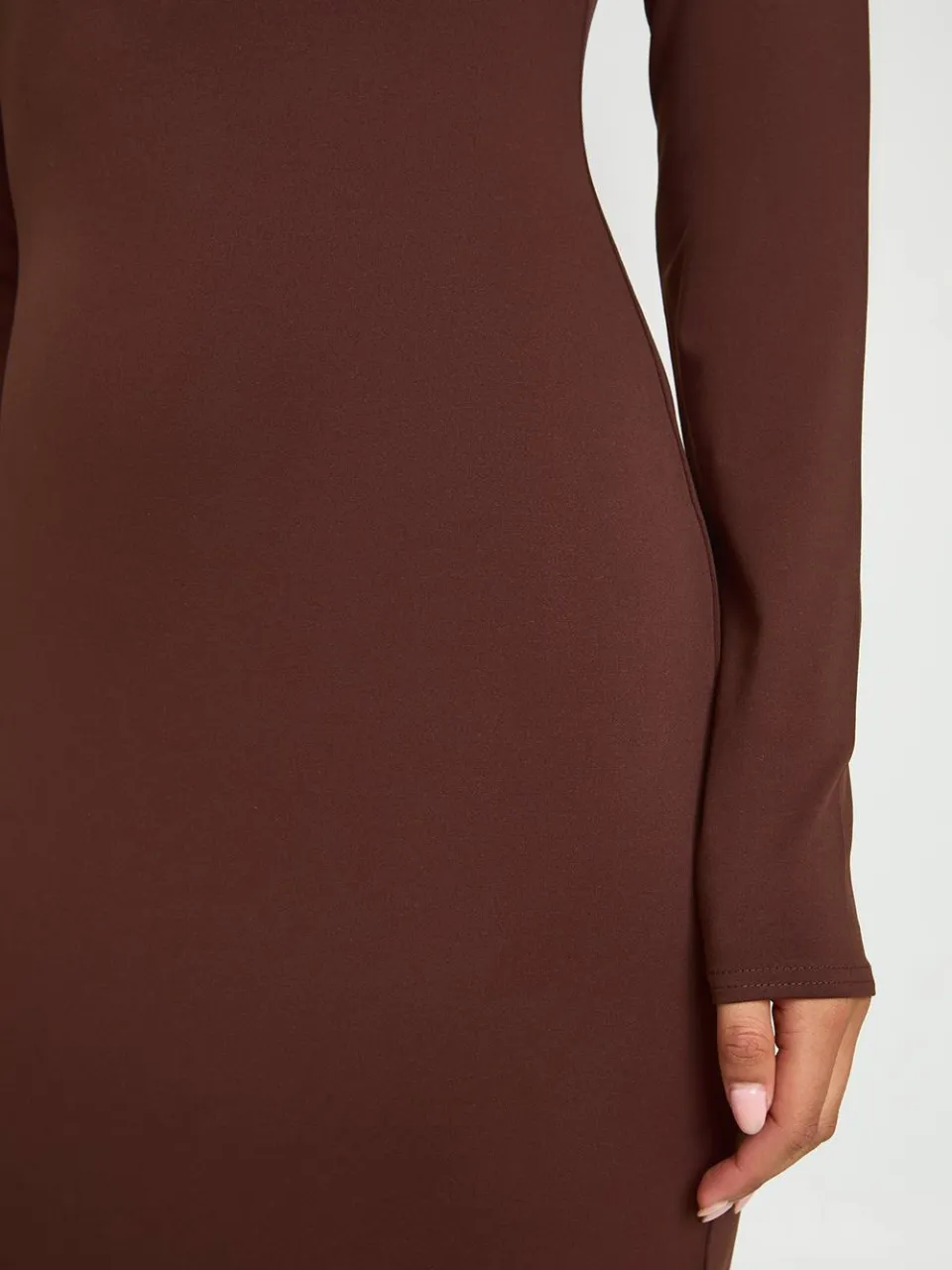 boohoo Dames Basic Superzachte Maxi Jurk Met Lange Mouwen chocoladebruin, foto 4