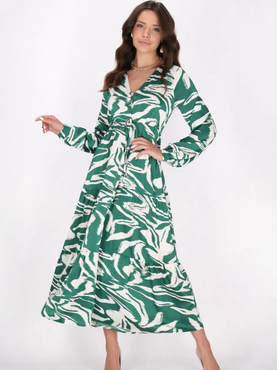 Faina Jurk Dames Groen gebroken wit