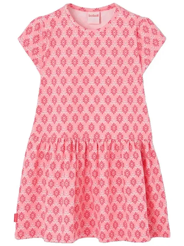 boboli 303129 Korte Mouw Jurk Roze 7 Years Meisje Geometric Print