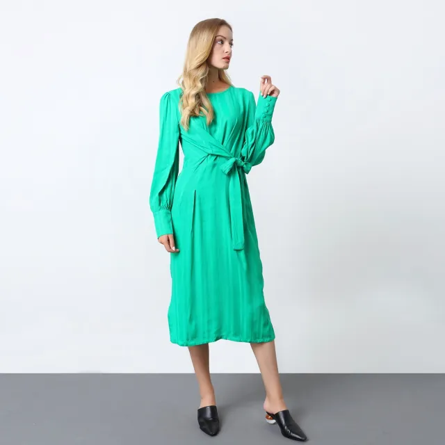 Smart & Joy Gedrapeerde jurk met lange mouwen en touw aan de zijkant Groen
