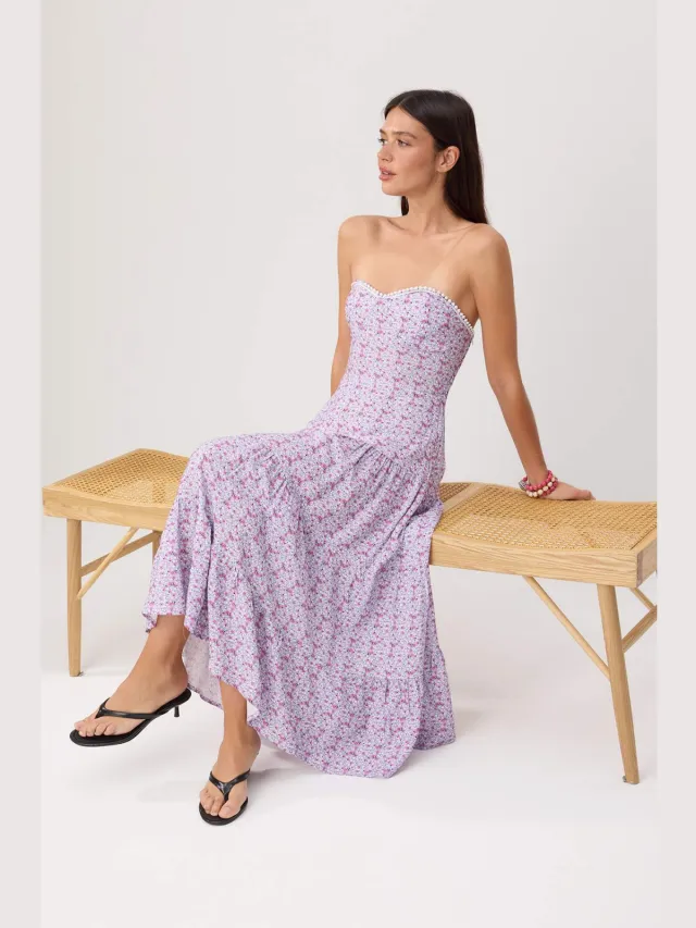 Trendyol TRENDYOLMİLLA Dames Meerkleurig Bloemen Maxi Mouwloos A-lijn Jurken Veelkleurig