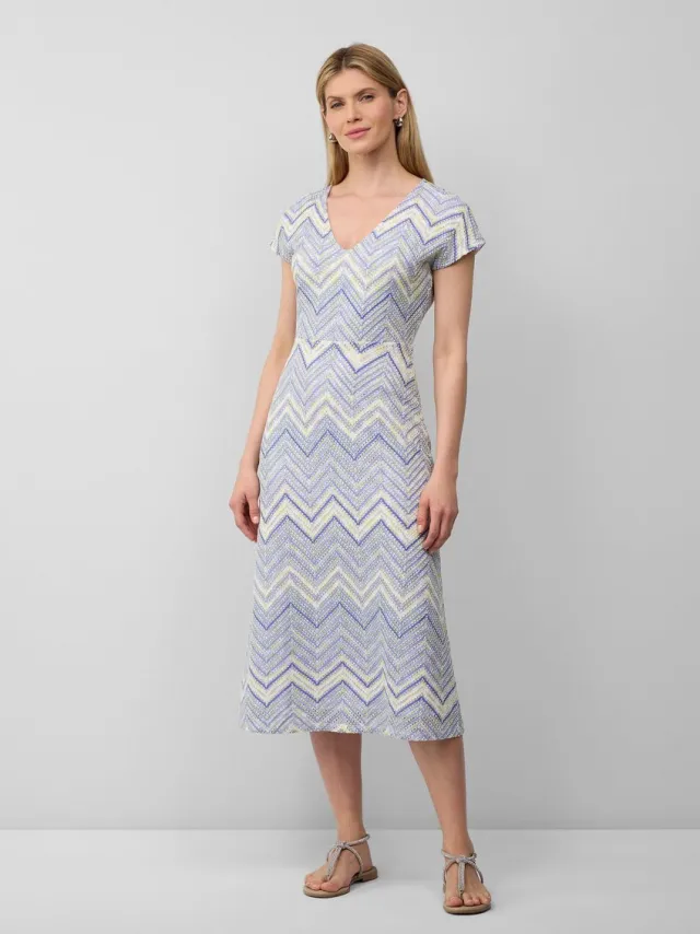 S.Oliver female - Getailleerde midi-jurk van gebreide jersey met V-hals hemelsblauw