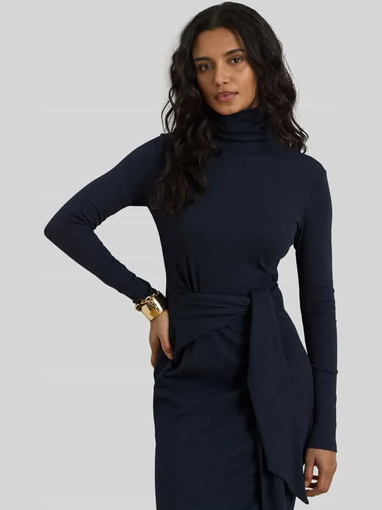 Lauren Ralph Lauren Regular fit vrijetijdsjurk van mix van katoen en modal marineblauw, foto 3