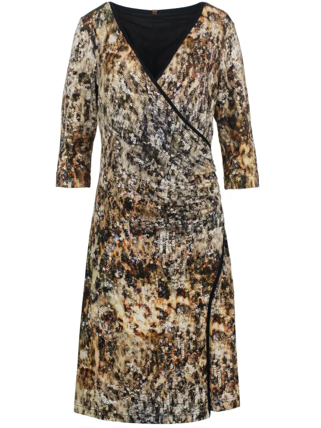 Conquista Jersey Faux Wrap Dress Bruin