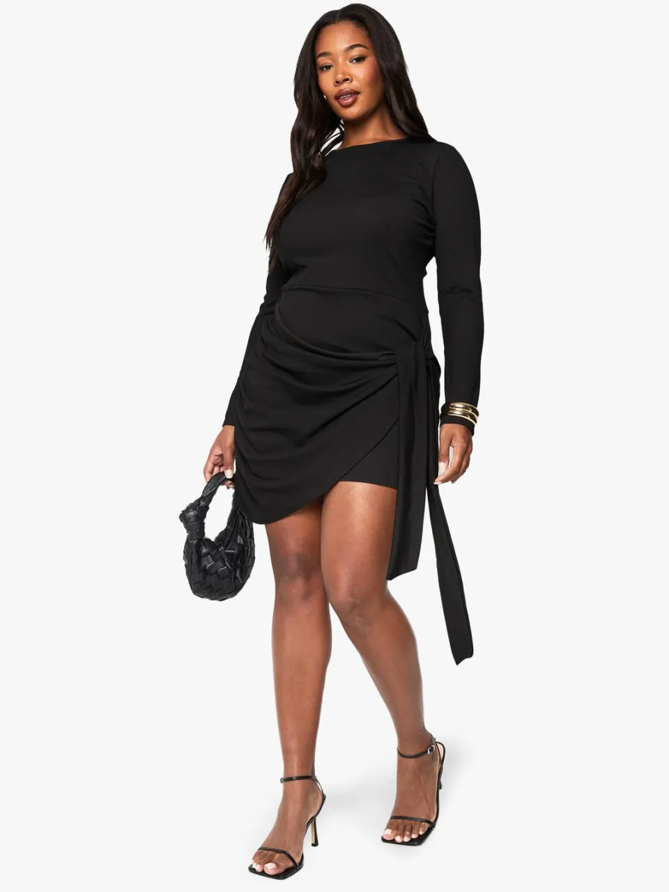 boohoo Dames plus rib WRAP MINI JURK zwart, foto 3
