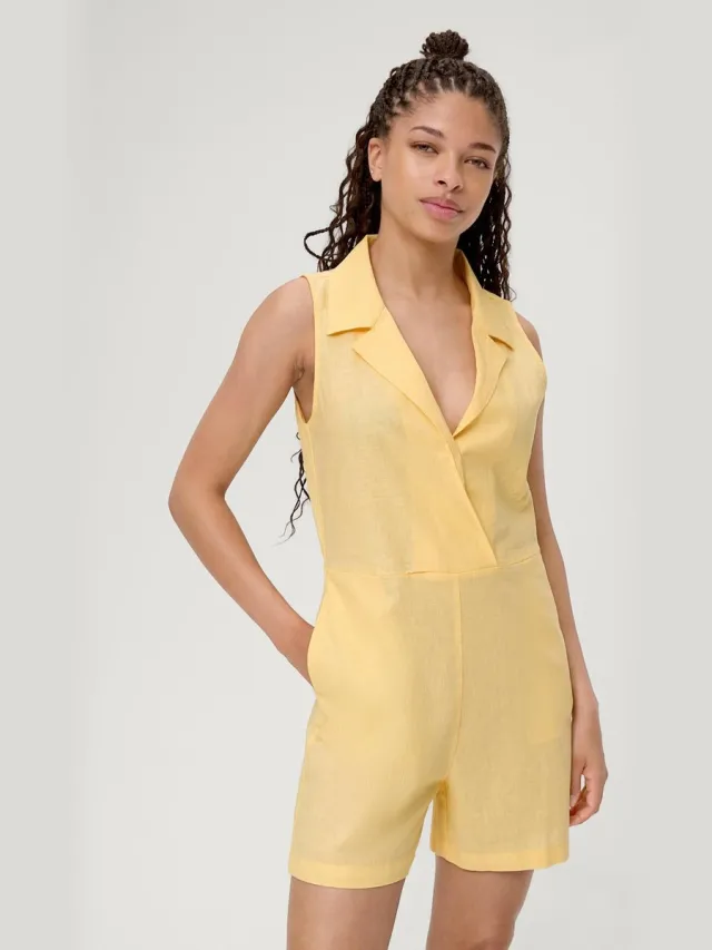 QS female - Playsuit met reverskraag lichtgeel