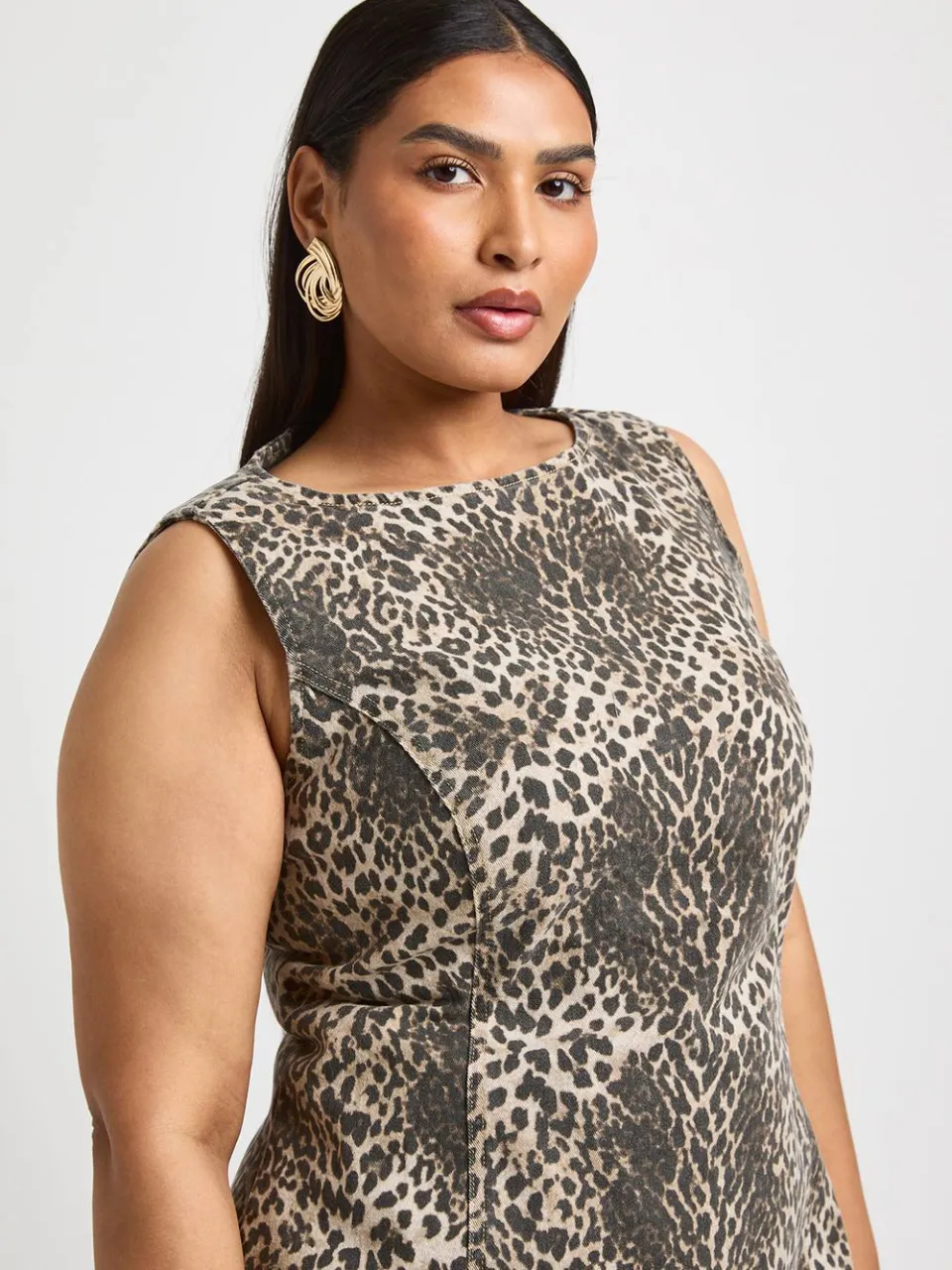 boohoo Dames Plus Leopard Print Denim Shift Jurk, foto 4