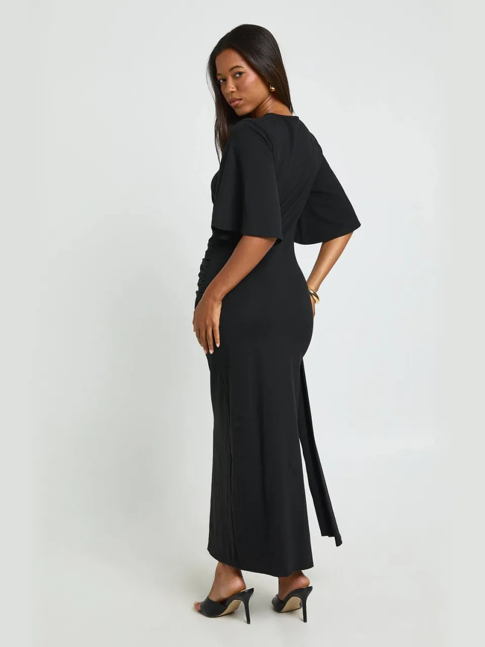 boohoo Dames Cape Draperie Detail Midaxi T-shirt Jurk zwart, foto 2