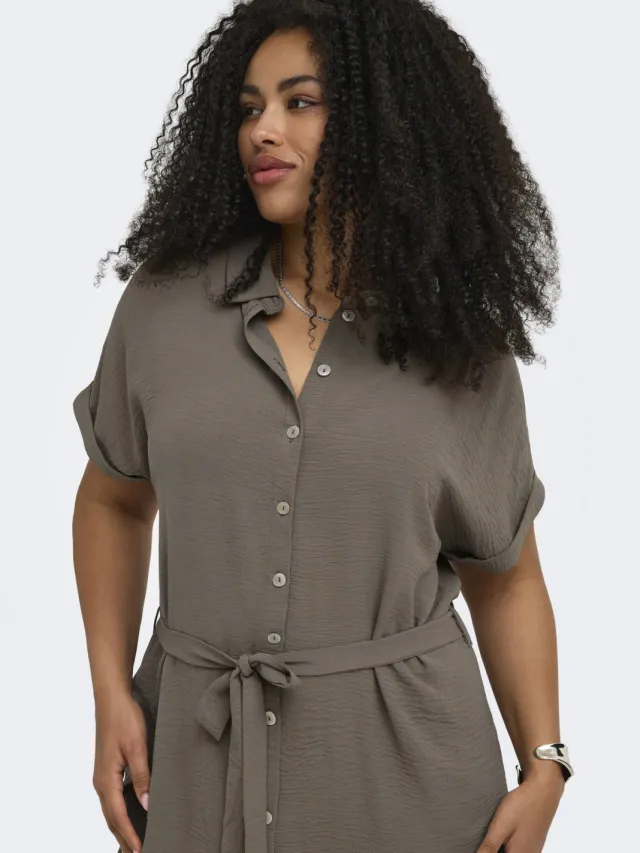 Only Carmakoma blousejurk met ceintuur bruin, foto 3